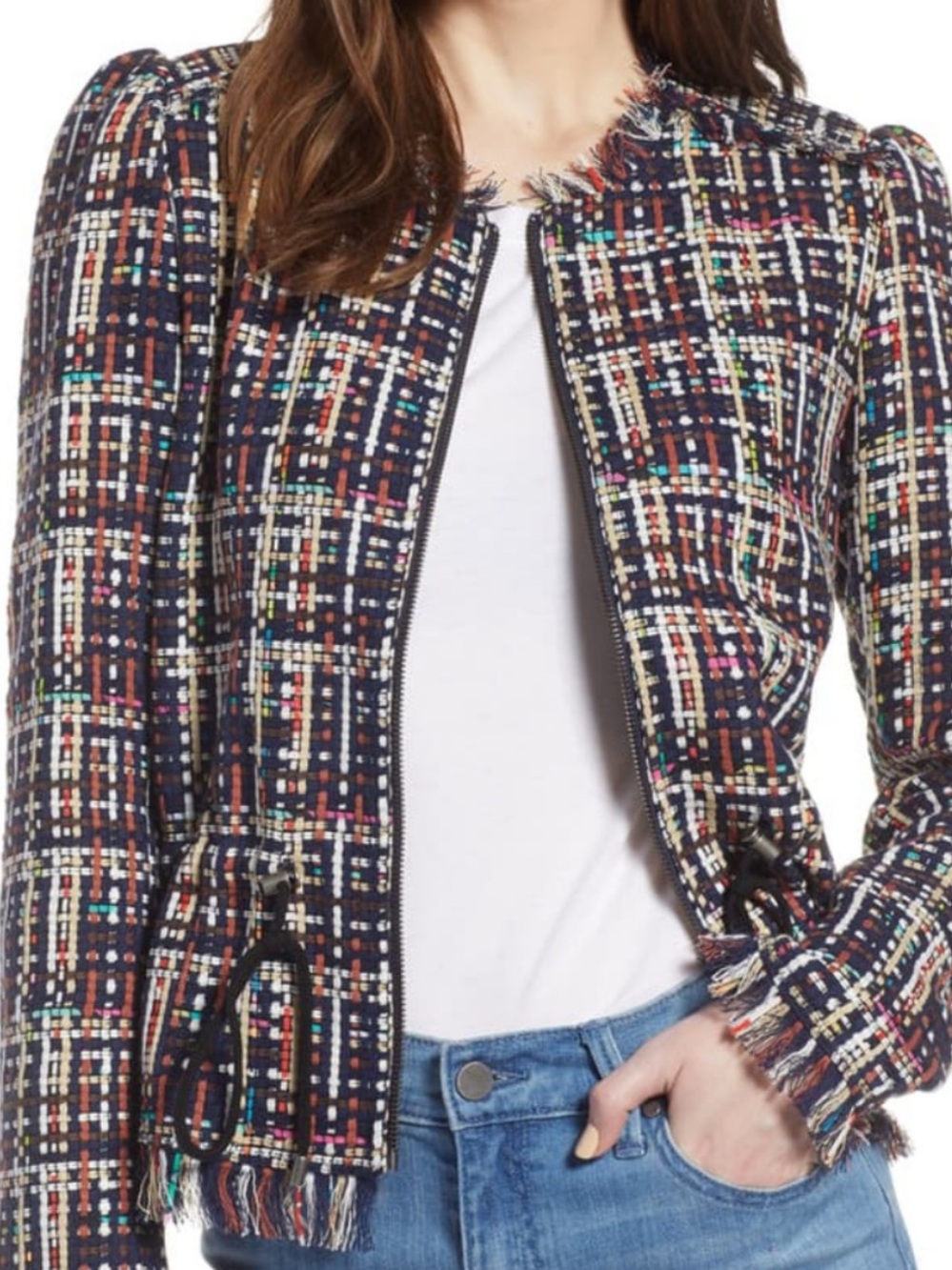 Halogen Multi Tweed Frayed-Trim Jacket - Picture 1 of 4